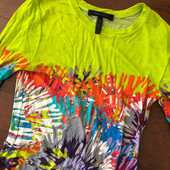 BCBGMaxAzria Neon Yellow Multicolor Long Sleeve Top - Picture 3 of 6